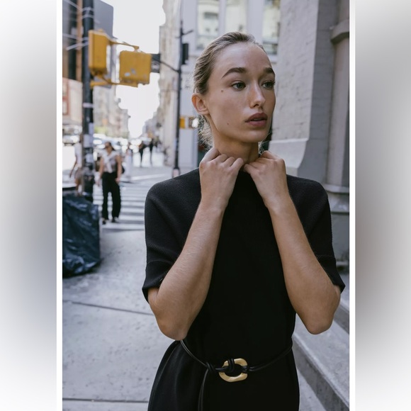 ZARA Women’s Black Knit Belted Dress, M NWT - Picture 4 of 15